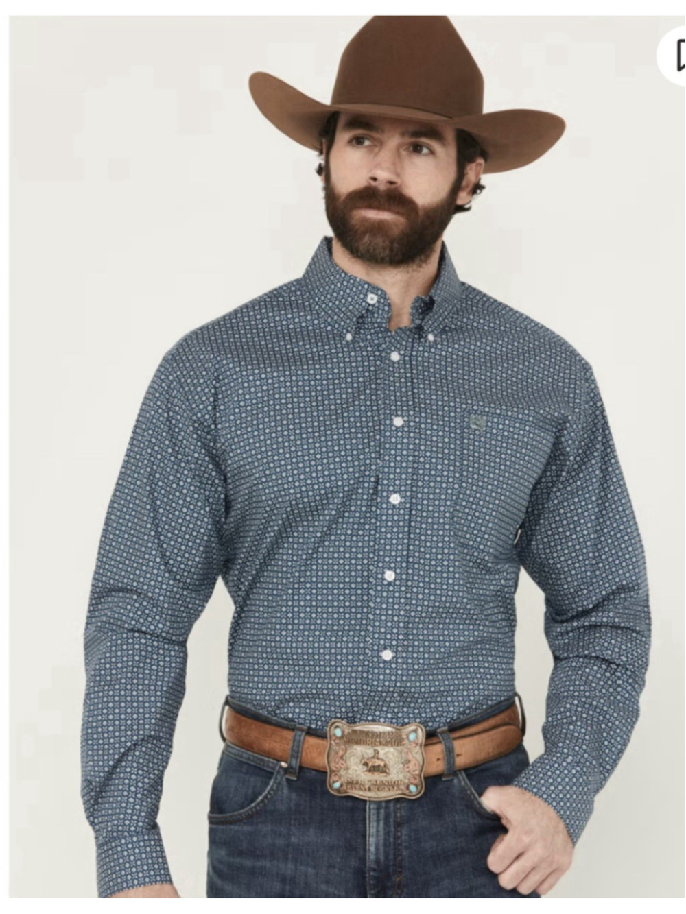 Cinch Men's Geo Print Long Sleeve Button-Down Stretch Western Shirt XL Blue